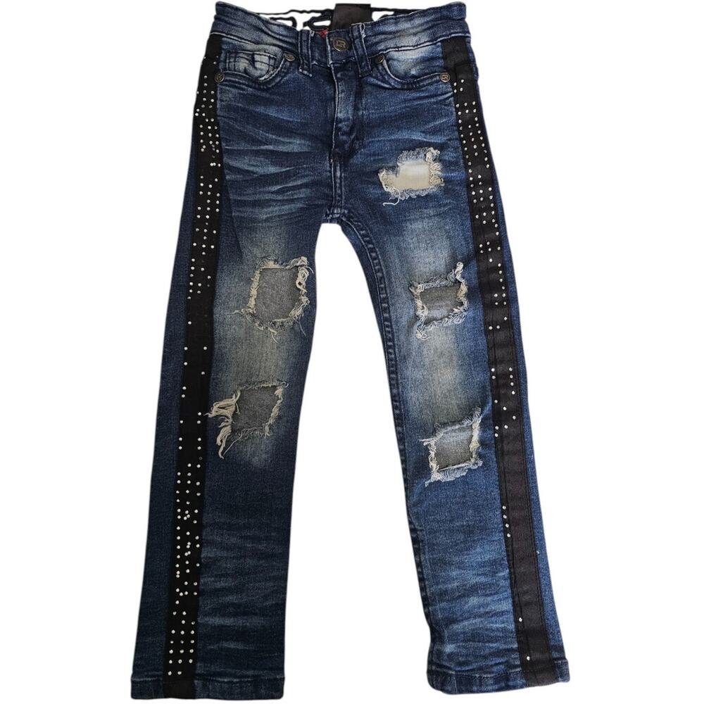 R Scoop Toddler Girls Sz 4 Bootcut Blue Jeans Distressed Bling Sides